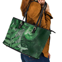 New Zealand Matariki Leather Tote Bag Maori Koru With Humpback Whale Green LT05 - Polynesian Pride