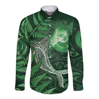 New Zealand Matariki Long Sleeve Button Shirt Maori Koru With Humpback Whale Green LT05 Unisex Green - Polynesian Pride