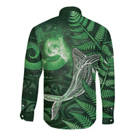 New Zealand Matariki Long Sleeve Button Shirt Maori Koru With Humpback Whale Green LT05 - Polynesian Pride
