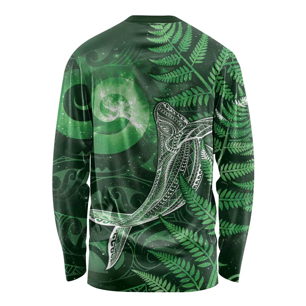 New Zealand Matariki Long Sleeve Shirt Maori Koru With Humpback Whale Green LT05 - Polynesian Pride