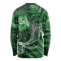 New Zealand Matariki Long Sleeve Shirt Maori Koru With Humpback Whale Green LT05 - Polynesian Pride