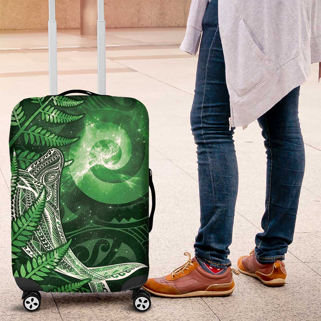 New Zealand Matariki Luggage Cover Maori Koru With Humpback Whale Green LT05 Green - Polynesian Pride