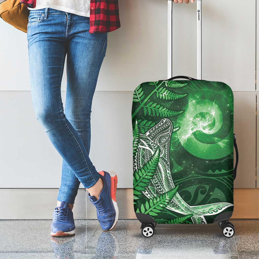 New Zealand Matariki Luggage Cover Maori Koru With Humpback Whale Green LT05 - Polynesian Pride