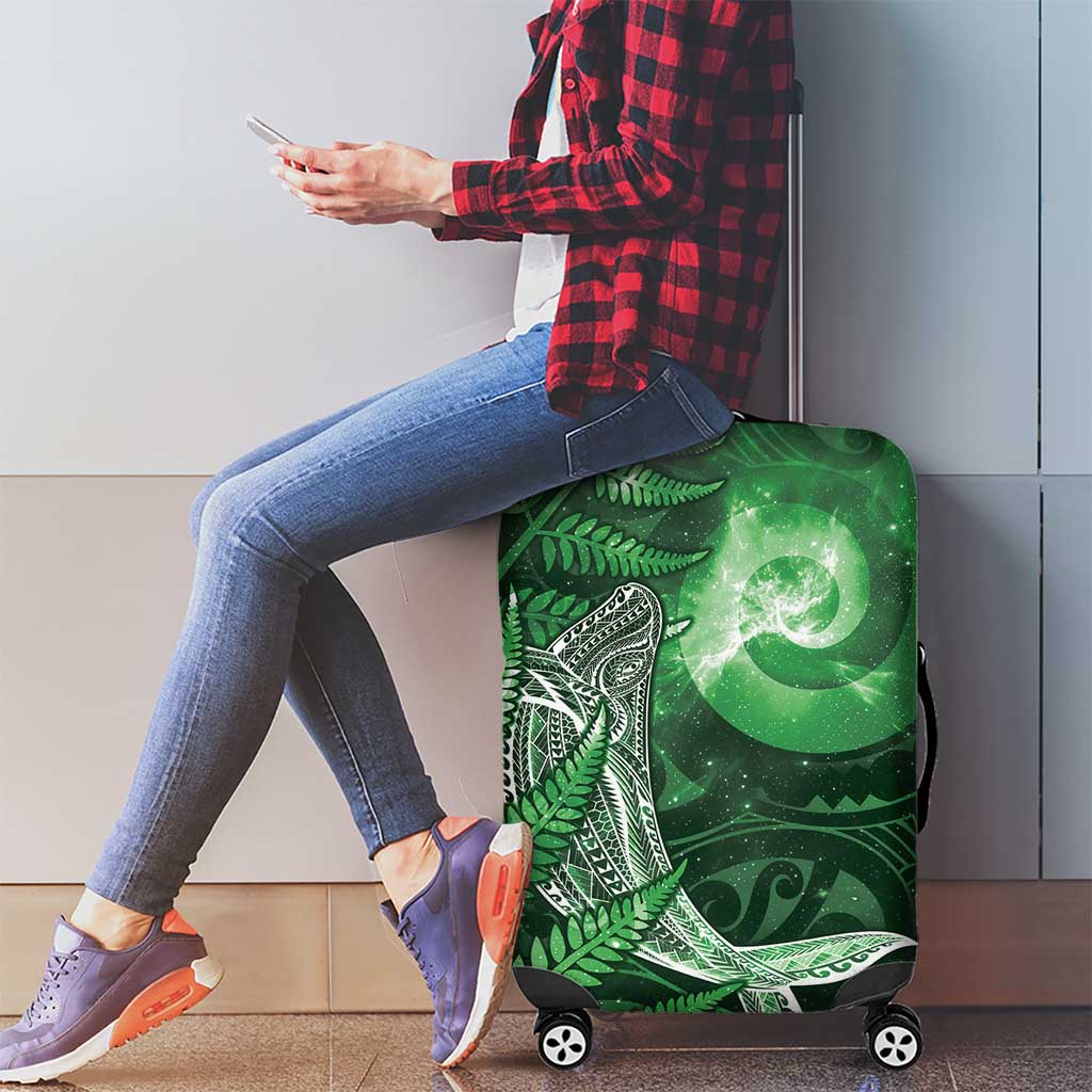 New Zealand Matariki Luggage Cover Maori Koru With Humpback Whale Green LT05 - Polynesian Pride