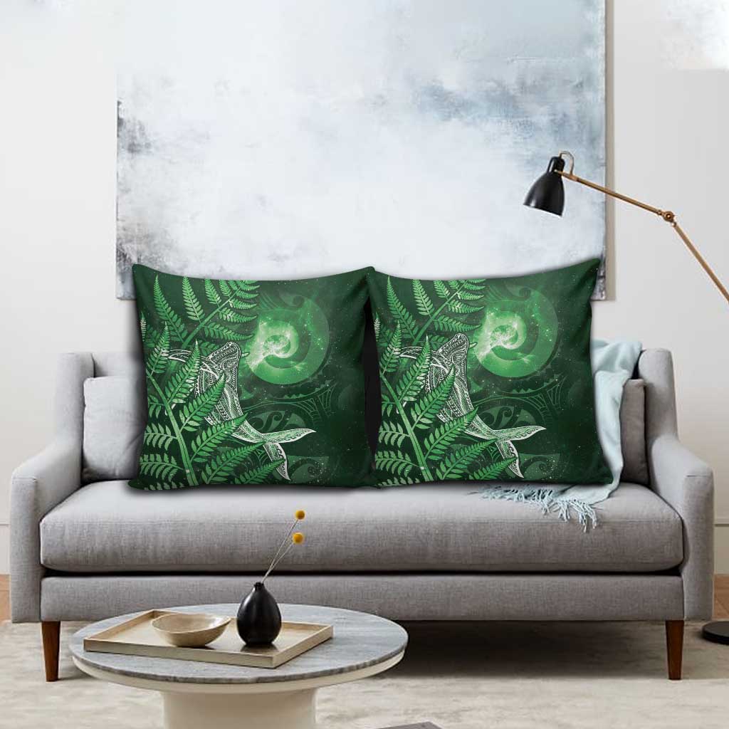 New Zealand Matariki Pillow Cover Maori Koru With Humpback Whale Green LT05 - Polynesian Pride