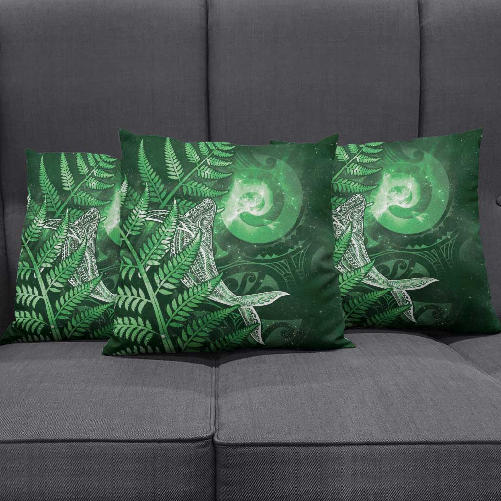 New Zealand Matariki Pillow Cover Maori Koru With Humpback Whale Green LT05 - Polynesian Pride