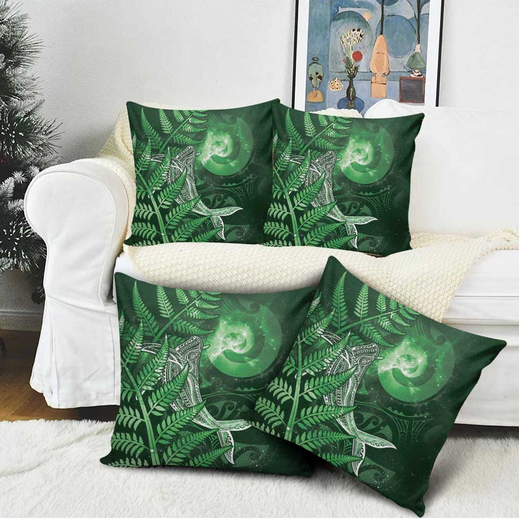 New Zealand Matariki Pillow Cover Maori Koru With Humpback Whale Green LT05 - Polynesian Pride