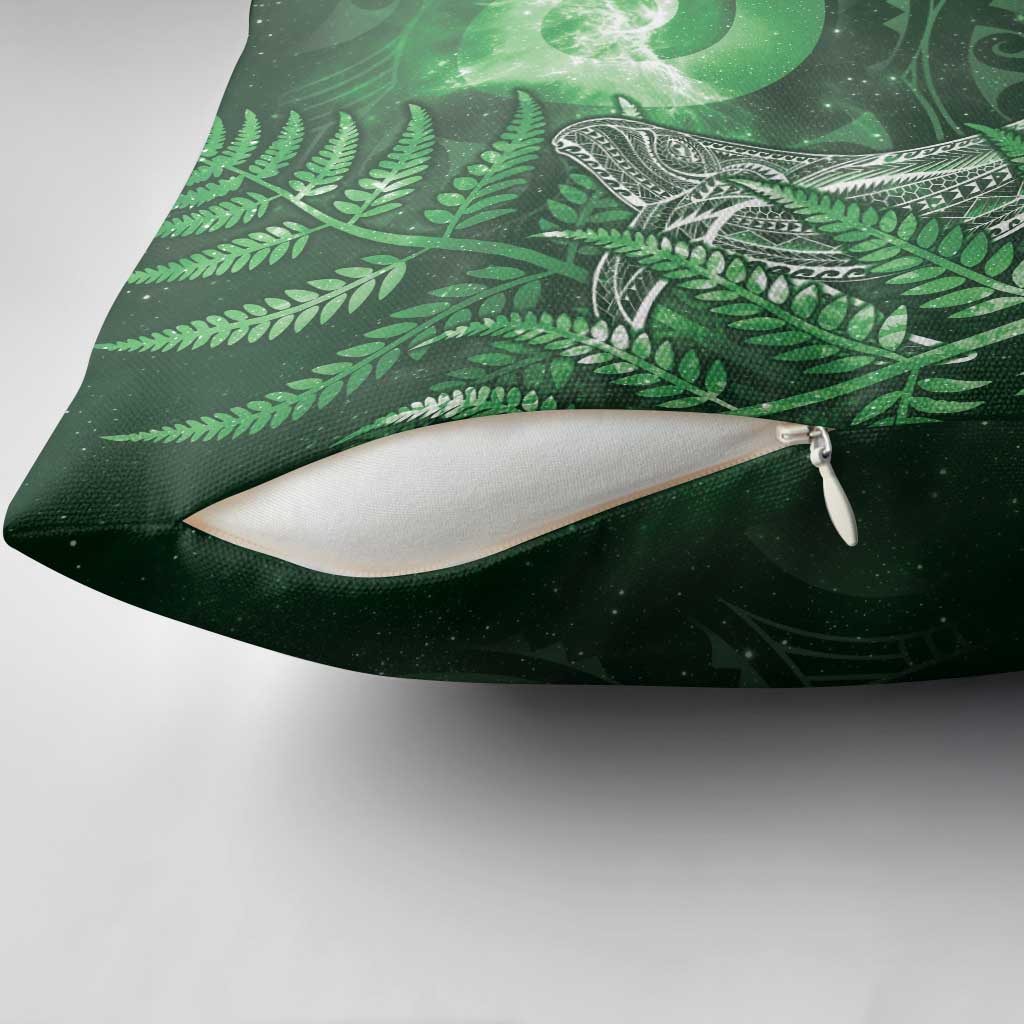 New Zealand Matariki Pillow Cover Maori Koru With Humpback Whale Green LT05 - Polynesian Pride