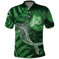 New Zealand Matariki Polo Shirt Maori Koru With Humpback Whale Green LT05 Green - Polynesian Pride