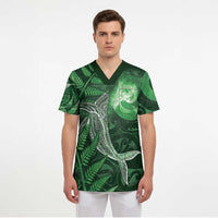 New Zealand Matariki Scrub Top Maori Koru With Humpback Whale Green LT05 - Polynesian Pride