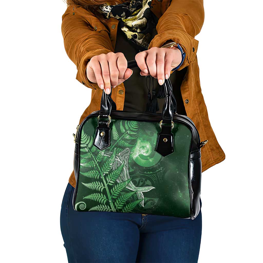 New Zealand Matariki Shoulder Handbag Maori Koru With Humpback Whale Green