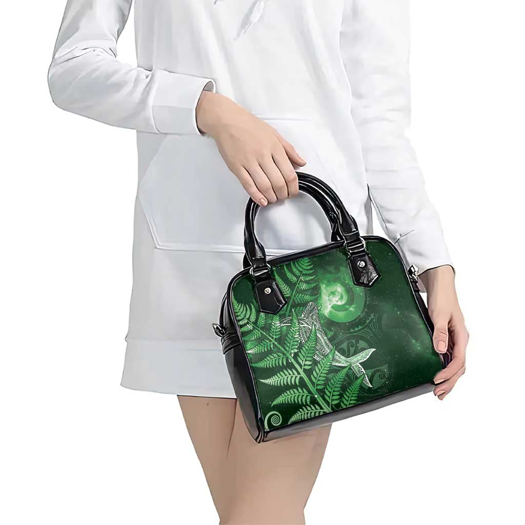New Zealand Matariki Shoulder Handbag Maori Koru With Humpback Whale Green