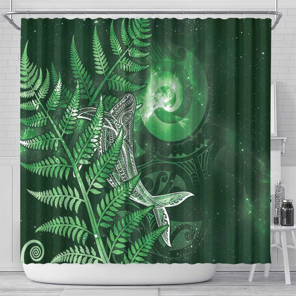 New Zealand Matariki Shower Curtain Maori Koru With Humpback Whale Green LT05 - Polynesian Pride