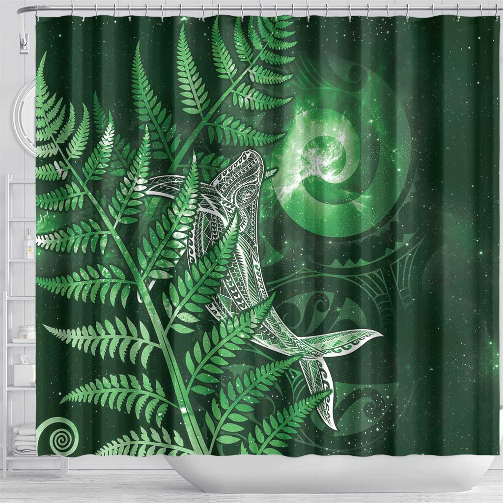 New Zealand Matariki Shower Curtain Maori Koru With Humpback Whale Green LT05 - Polynesian Pride