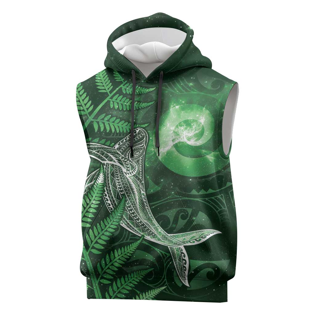New Zealand Matariki Sleeveless Hoodie Maori Koru With Humpback Whale Green LT05 Green - Polynesian Pride