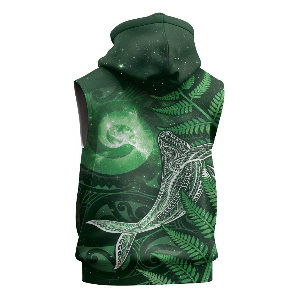 New Zealand Matariki Sleeveless Hoodie Maori Koru With Humpback Whale Green LT05 - Polynesian Pride