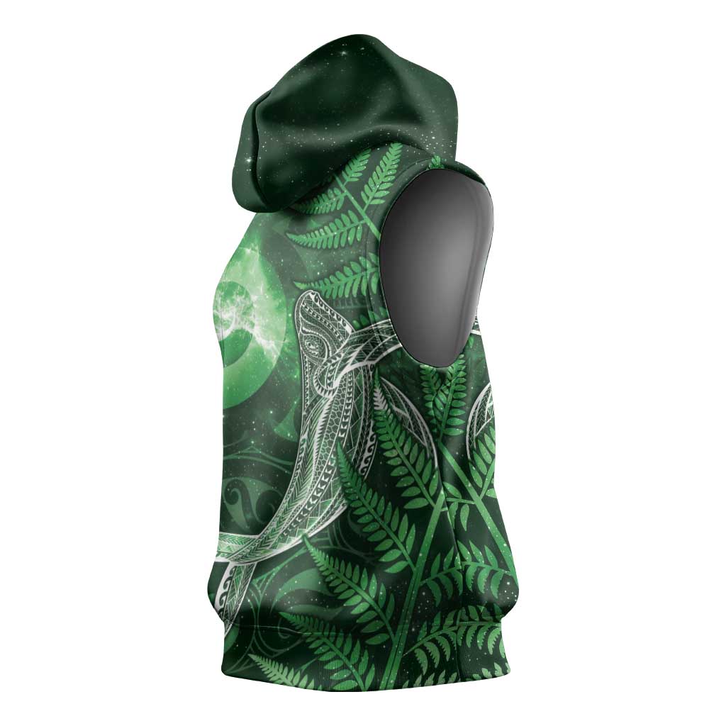 New Zealand Matariki Sleeveless Hoodie Maori Koru With Humpback Whale Green LT05 - Polynesian Pride