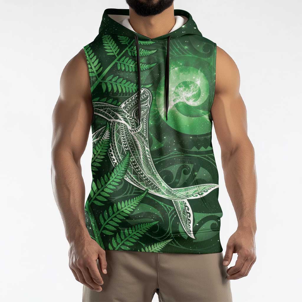 New Zealand Matariki Sleeveless Hoodie Maori Koru With Humpback Whale Green LT05 - Polynesian Pride