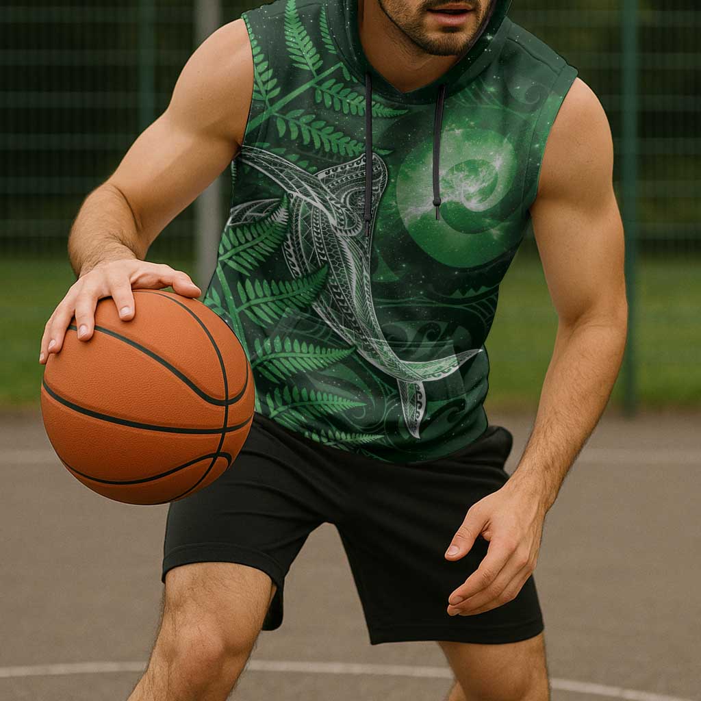 New Zealand Matariki Sleeveless Hoodie Maori Koru With Humpback Whale Green LT05 - Polynesian Pride