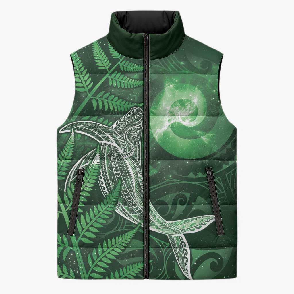New Zealand Matariki Sleeveless Puffer Jacket Maori Koru With Humpback Whale Green LT05 Unisex Green - Polynesian Pride