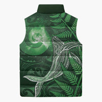 New Zealand Matariki Sleeveless Puffer Jacket Maori Koru With Humpback Whale Green LT05 - Polynesian Pride