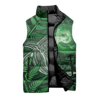 New Zealand Matariki Sleeveless Puffer Jacket Maori Koru With Humpback Whale Green LT05 - Polynesian Pride