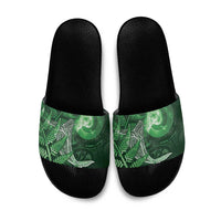 New Zealand Matariki Slide Sandals Maori Koru With Humpback Whale Green