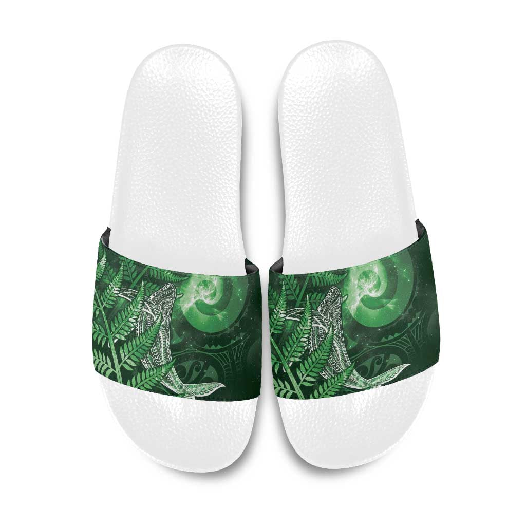 New Zealand Matariki Slide Sandals Maori Koru With Humpback Whale Green