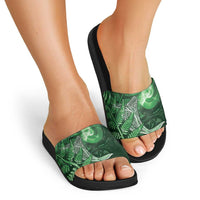New Zealand Matariki Slide Sandals Maori Koru With Humpback Whale Green