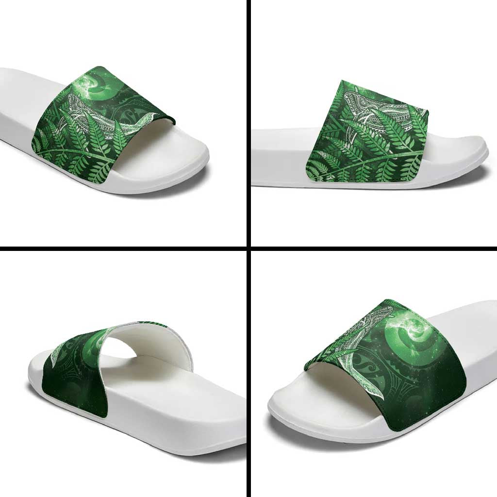 New Zealand Matariki Slide Sandals Maori Koru With Humpback Whale Green