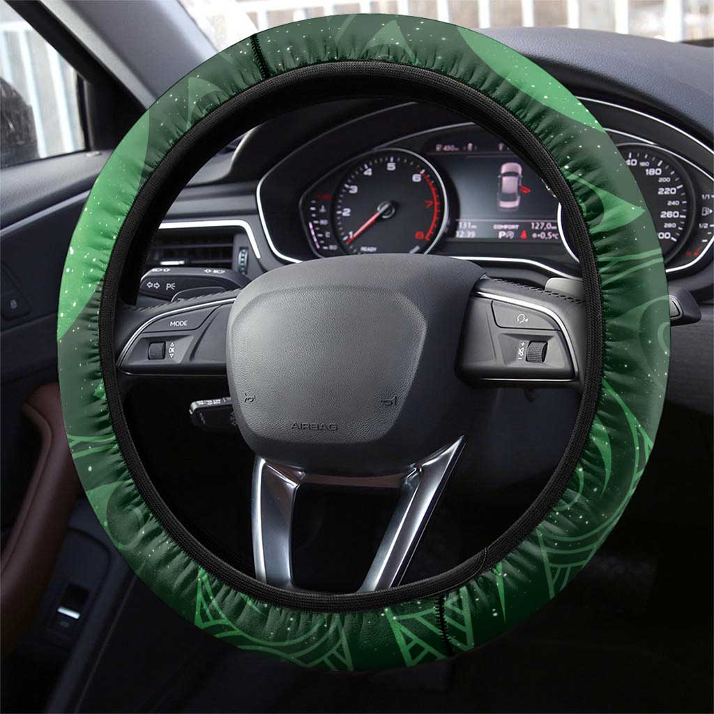 New Zealand Matariki Steering Wheel Cover Maori Koru With Humpback Whale Green LT05 - Polynesian Pride