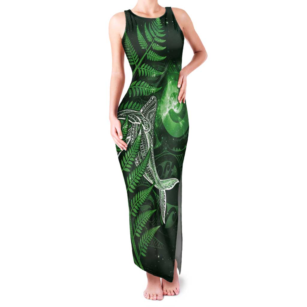 New Zealand Matariki Tank Maxi Dress Maori Koru With Humpback Whale Green LT05 Women Green - Polynesian Pride