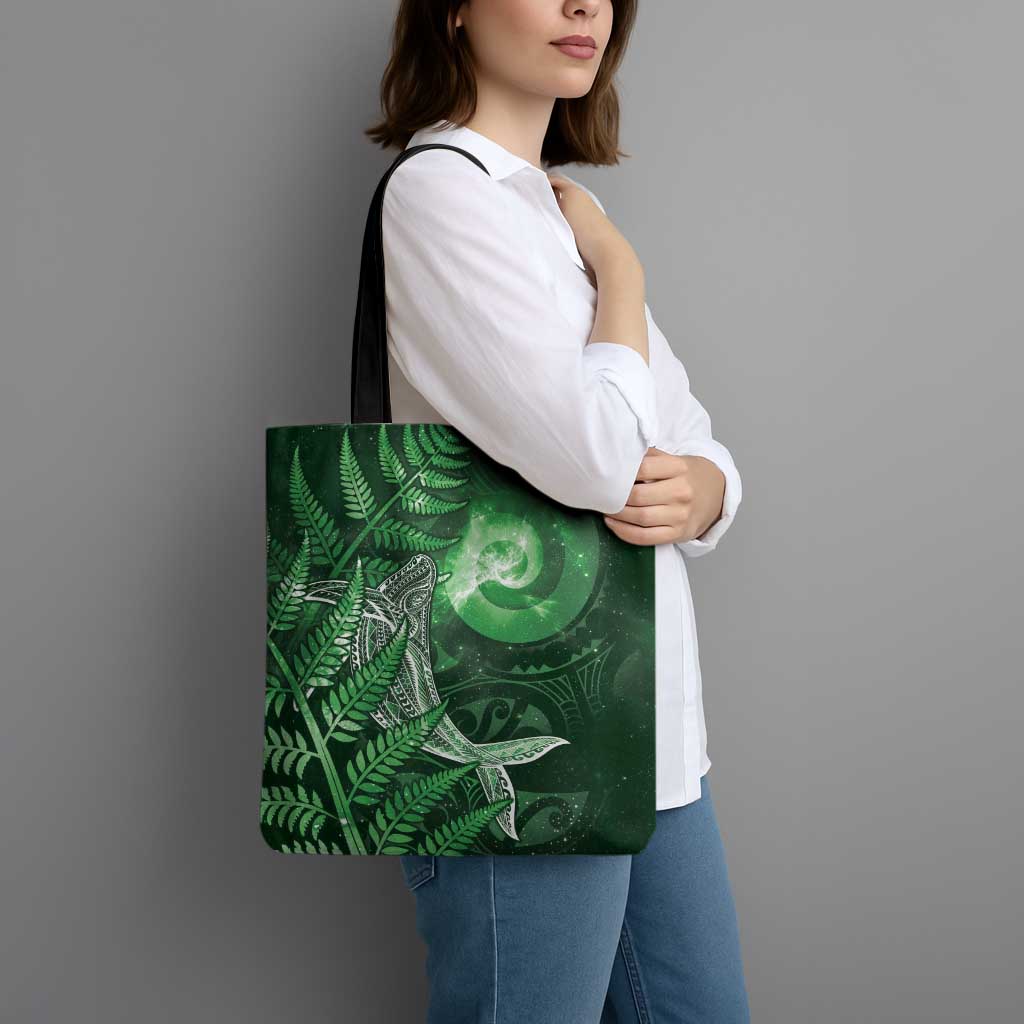New Zealand Matariki Tote Bag Maori Koru With Humpback Whale Green LT05 - Polynesian Pride