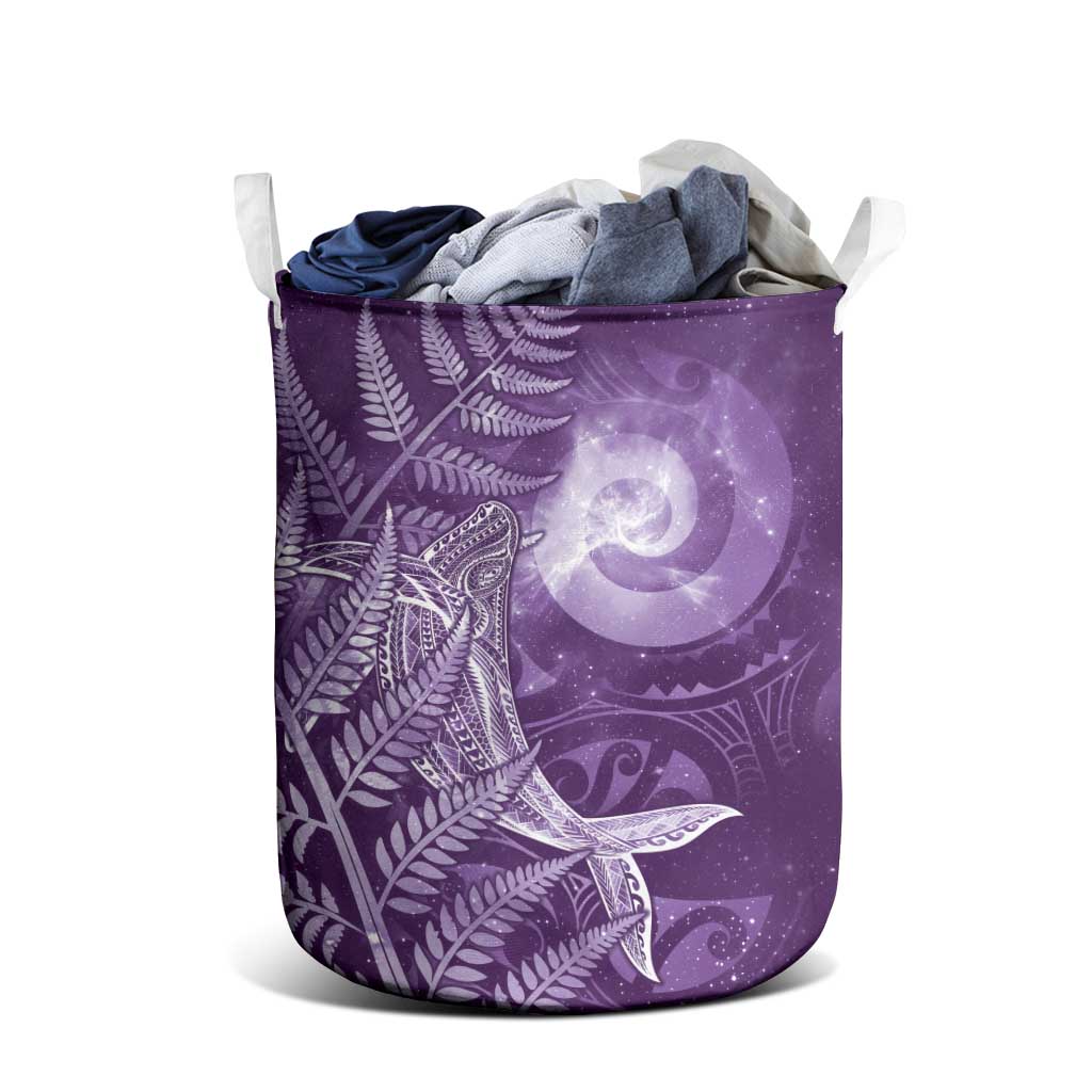 New Zealand Matariki Laundry Basket Maori Koru With Humpback Whale Purple LT05 - Polynesian Pride