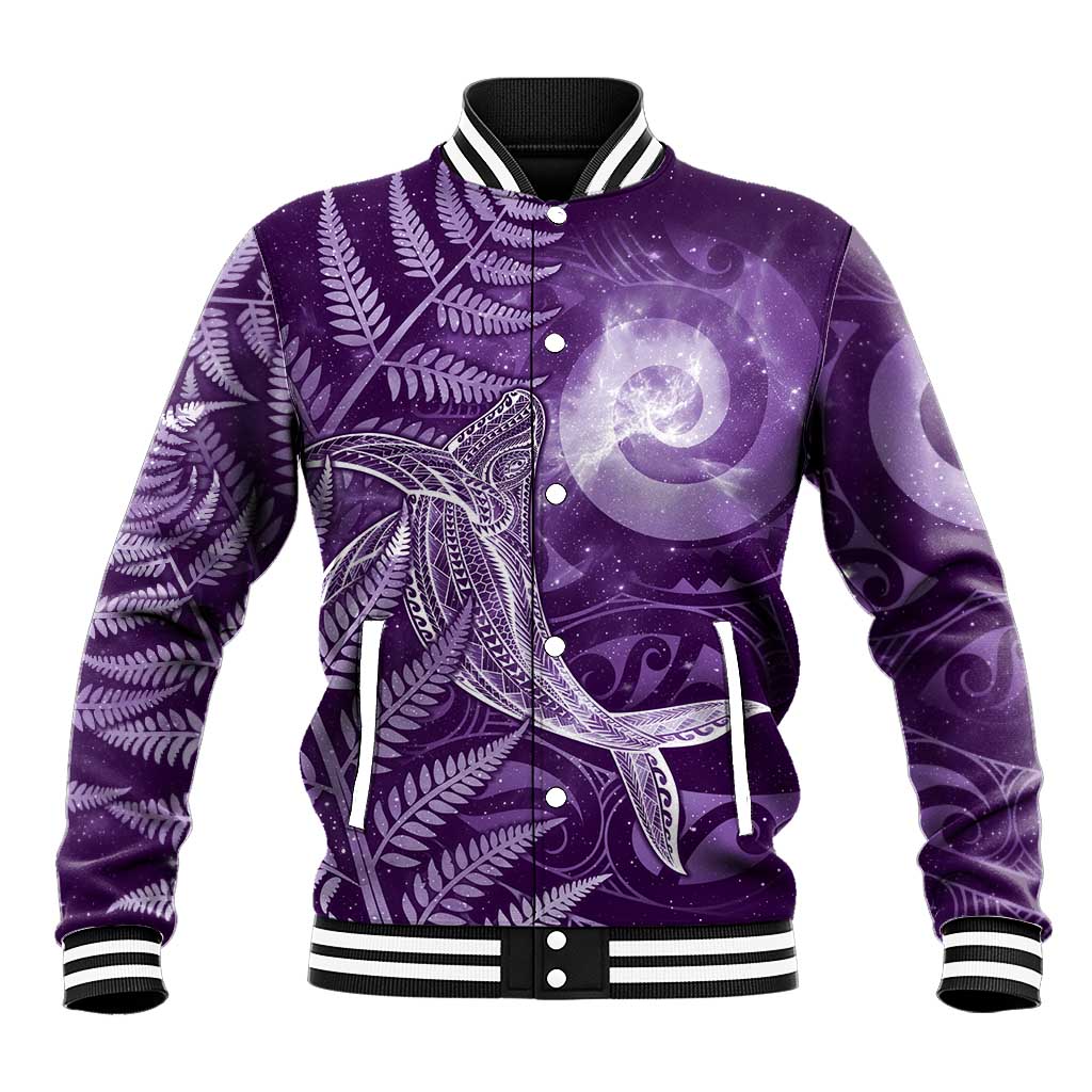 New Zealand Matariki Baseball Jacket Maori Koru With Humpback Whale Purple LT05 Unisex Purple - Polynesian Pride