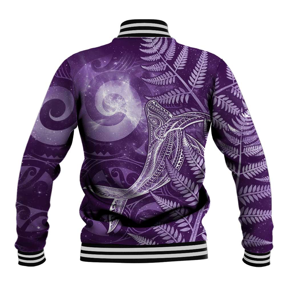 New Zealand Matariki Baseball Jacket Maori Koru With Humpback Whale Purple LT05 - Polynesian Pride
