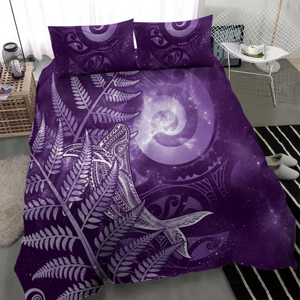 New Zealand Matariki Bedding Set Maori Koru With Humpback Whale Purple LT05 - Polynesian Pride