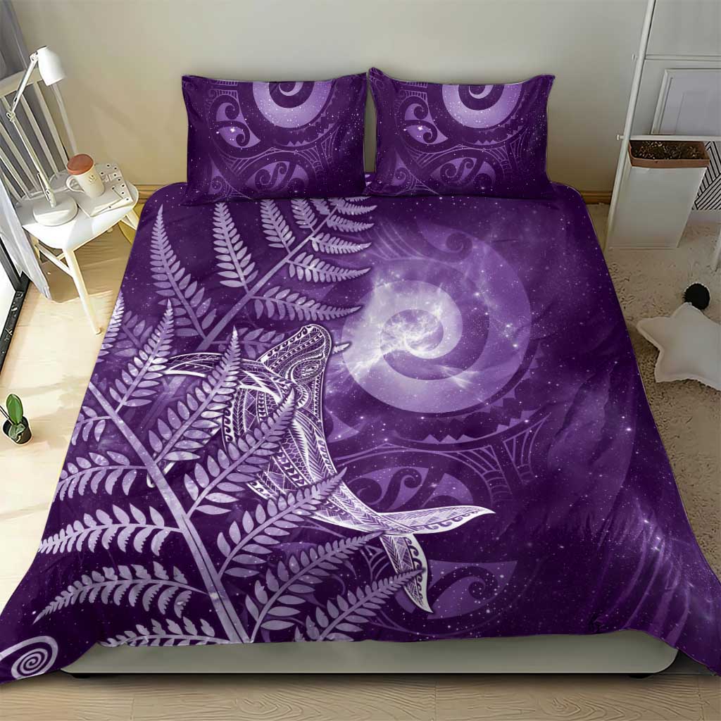 New Zealand Matariki Bedding Set Maori Koru With Humpback Whale Purple LT05 - Polynesian Pride