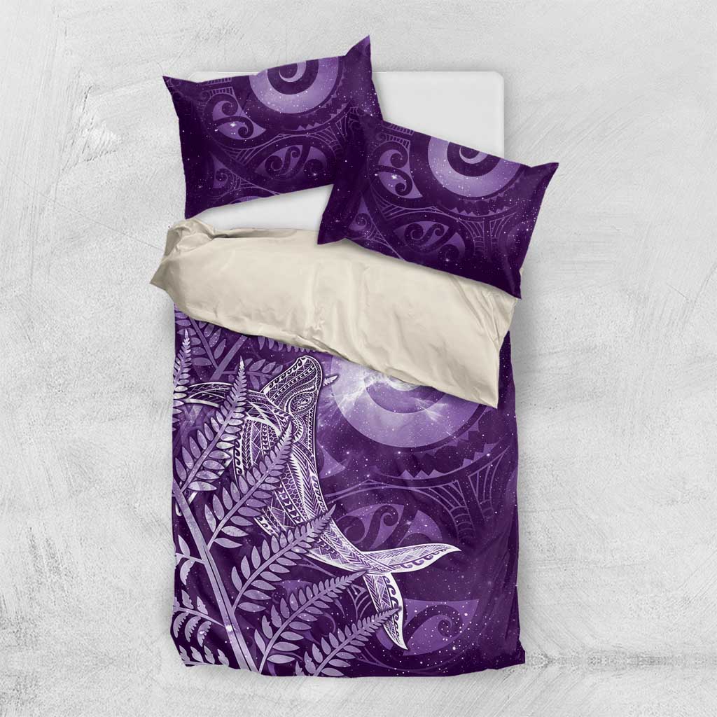 New Zealand Matariki Bedding Set Maori Koru With Humpback Whale Purple LT05 US Twin 172cm x 218cm Purple - Polynesian Pride