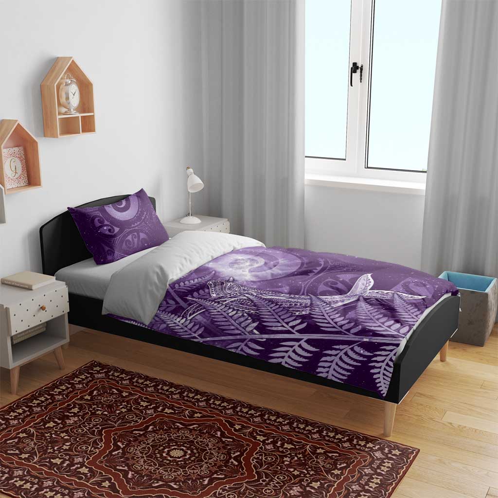 New Zealand Matariki Bedding Set Maori Koru With Humpback Whale Purple LT05 - Polynesian Pride