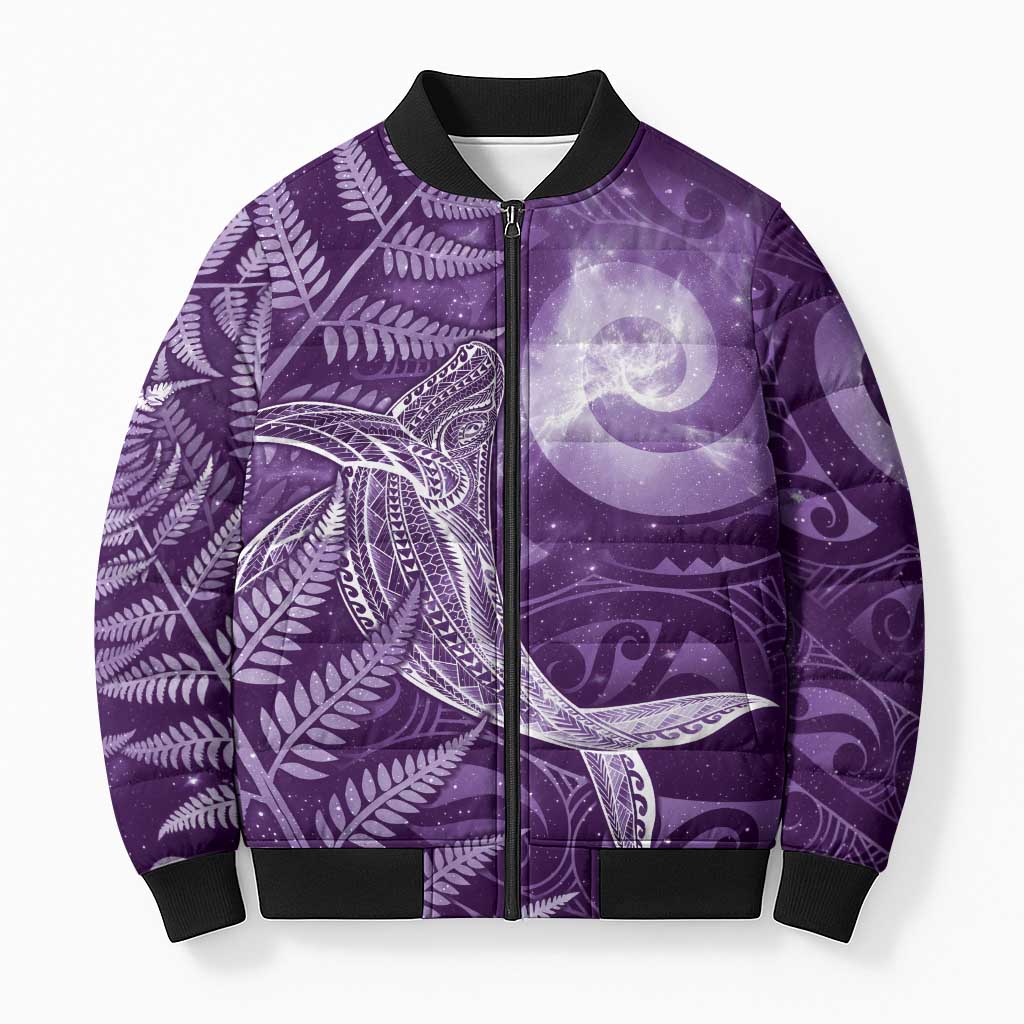 New Zealand Matariki Bomber Puffer Jacket Maori Koru With Humpback Whale Purple LT05 Unisex Purple - Polynesian Pride