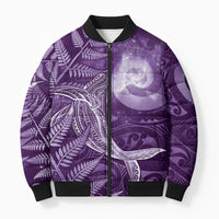 New Zealand Matariki Bomber Puffer Jacket Maori Koru With Humpback Whale Purple LT05 Unisex Purple - Polynesian Pride