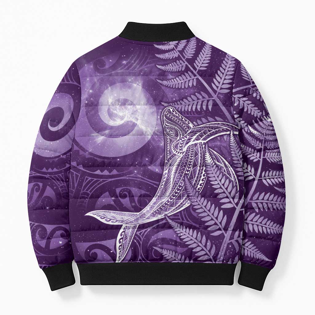 New Zealand Matariki Bomber Puffer Jacket Maori Koru With Humpback Whale Purple LT05 - Polynesian Pride