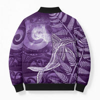 New Zealand Matariki Bomber Puffer Jacket Maori Koru With Humpback Whale Purple LT05 - Polynesian Pride