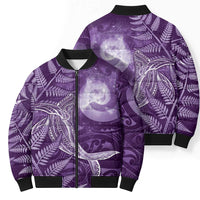 New Zealand Matariki Bomber Puffer Jacket Maori Koru With Humpback Whale Purple LT05 - Polynesian Pride