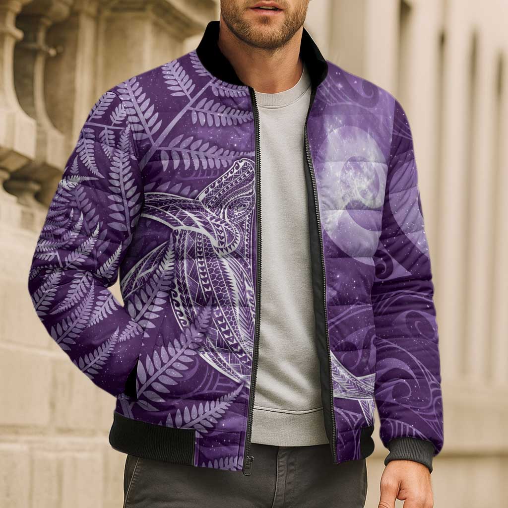 New Zealand Matariki Bomber Puffer Jacket Maori Koru With Humpback Whale Purple LT05 - Polynesian Pride
