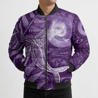 New Zealand Matariki Bomber Puffer Jacket Maori Koru With Humpback Whale Purple LT05 - Polynesian Pride