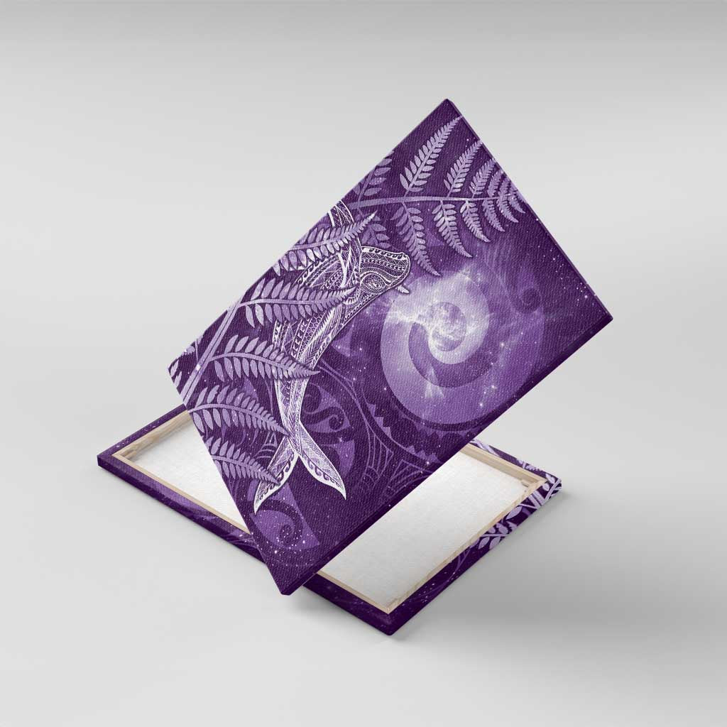 New Zealand Matariki Canvas Wall Art Maori Koru With Humpback Whale Purple LT05 With Frame Purple - Polynesian Pride