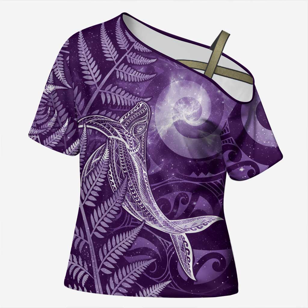 New Zealand Matariki Cross Shoulder Shirt Maori Koru With Humpback Whale Purple LT05 Female Purple - Polynesian Pride