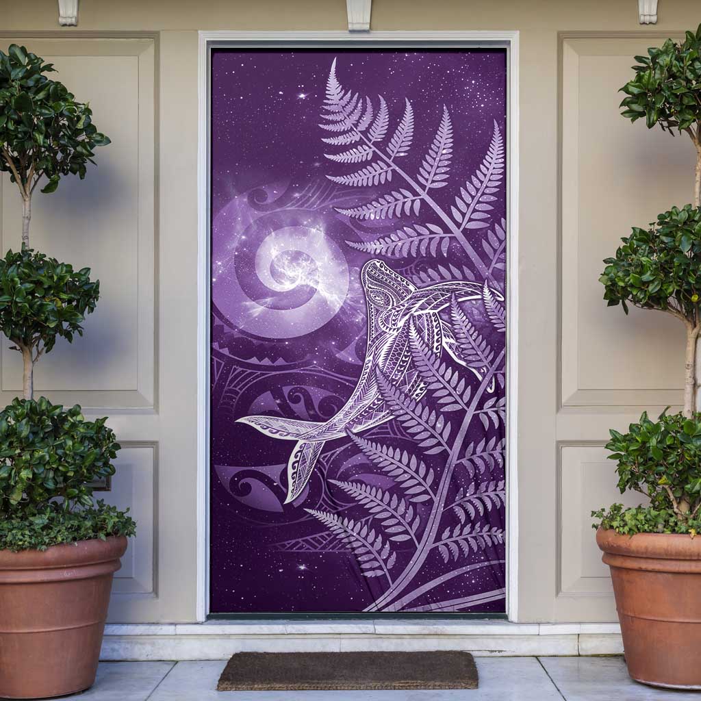 New Zealand Matariki Door Cover Maori Koru With Humpback Whale Purple